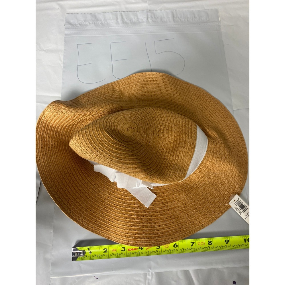 Old Navy Toddler Girls Floppy Sun Hat Tan Straw Look White Bow 12-18 Months
